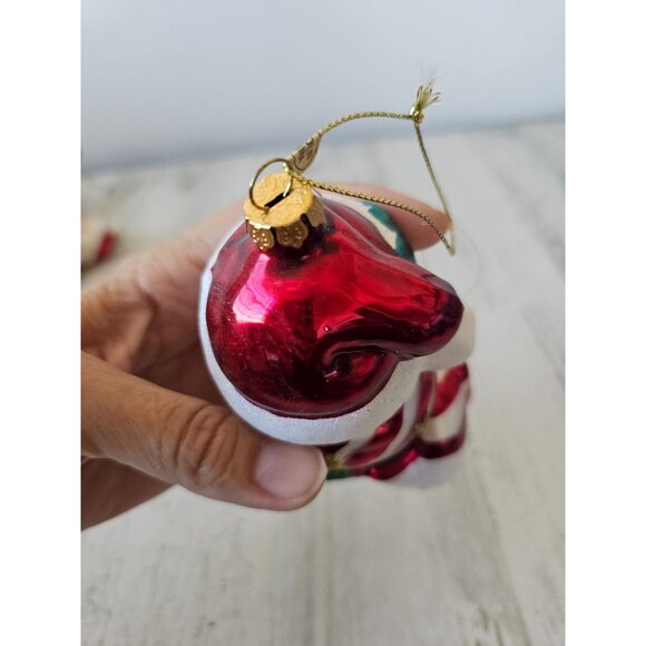 Glass snowman present peppermint red glitter ornament Xmas tree - Picture 5 of 10